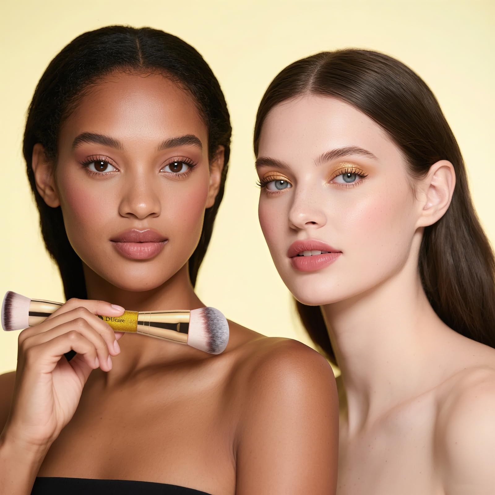 DUcare Dual End Foundation Contour Bronzer Brush, Gold Glitter Handle Double Ended Professional Face Makeup Tool for Liquid Cream Powder - TrustMedUSA