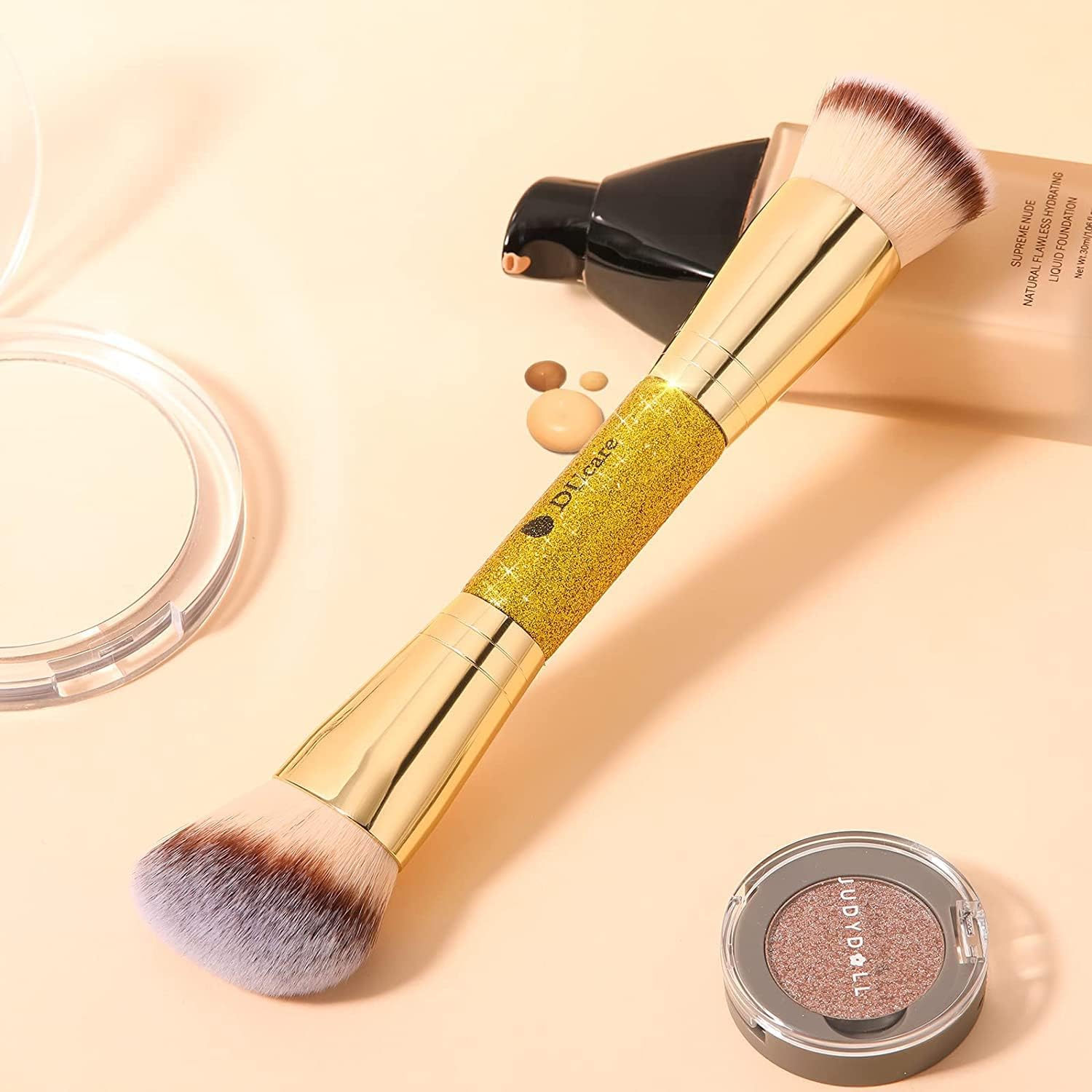 DUcare Dual End Foundation Contour Bronzer Brush, Gold Glitter Handle Double Ended Professional Face Makeup Tool for Liquid Cream Powder - TrustMedUSA