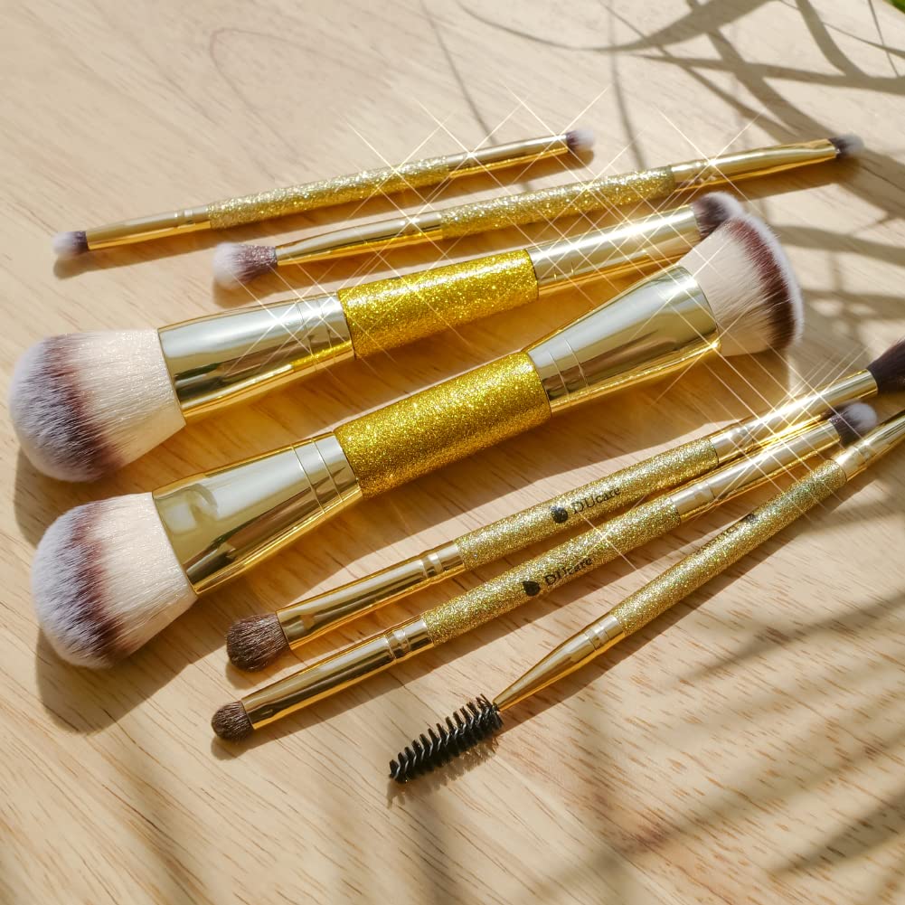 DUcare Dual End Foundation Contour Bronzer Brush, Gold Glitter Handle Double Ended Professional Face Makeup Tool for Liquid Cream Powder - TrustMedUSA