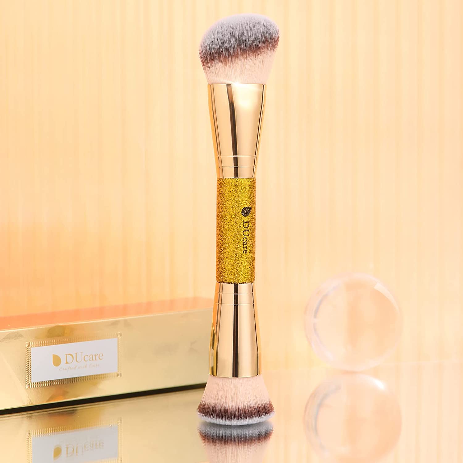 DUcare Dual End Foundation Contour Bronzer Brush, Gold Glitter Handle Double Ended Professional Face Makeup Tool for Liquid Cream Powder - TrustMedUSA