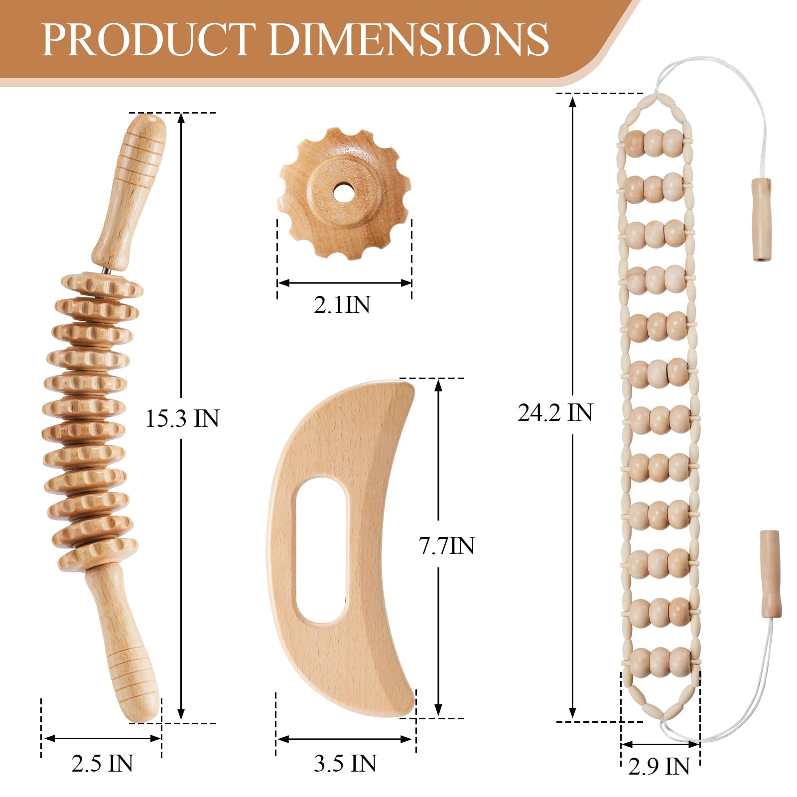 Dukucr 3Pcs Wood Therapy Massage Tools Lymphatic Drainage Massager Wooden Massager Body Sculpting Tools for Maderoterapia,Anti-Cellulite,Pain Relief(3-in-1 Massager) - Maple Wellness Supplements