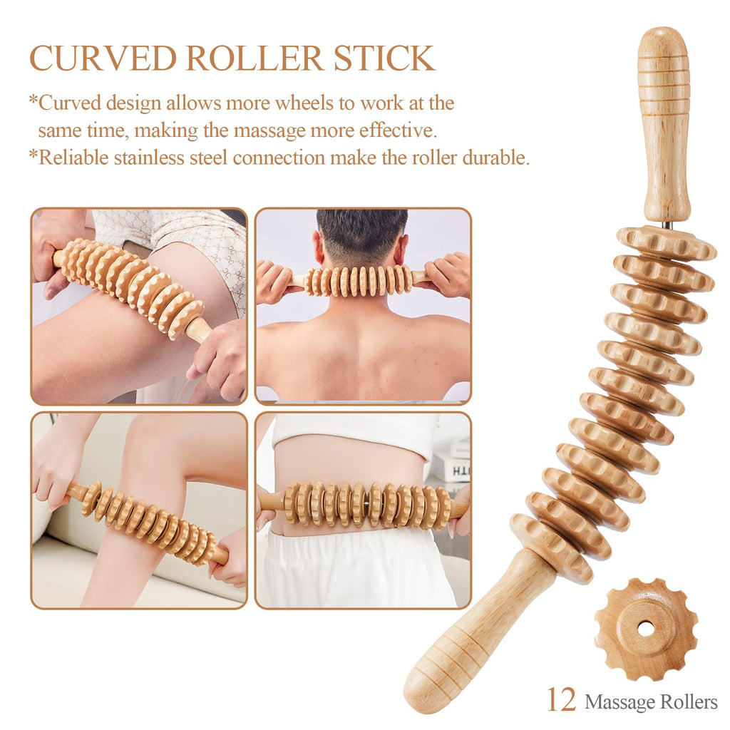 Dukucr 3Pcs Wood Therapy Massage Tools Lymphatic Drainage Massager Wooden Massager Body Sculpting Tools for Maderoterapia,Anti-Cellulite,Pain Relief(3-in-1 Massager) - Maple Wellness Supplements