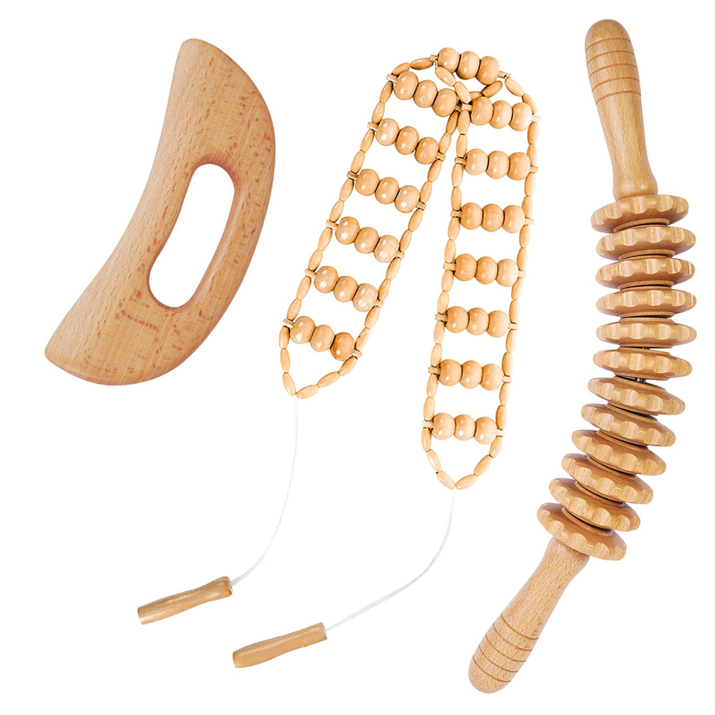 Dukucr 3Pcs Wood Therapy Massage Tools Lymphatic Drainage Massager Wooden Massager Body Sculpting Tools for Maderoterapia,Anti-Cellulite,Pain Relief(3-in-1 Massager) - Maple Wellness Supplements