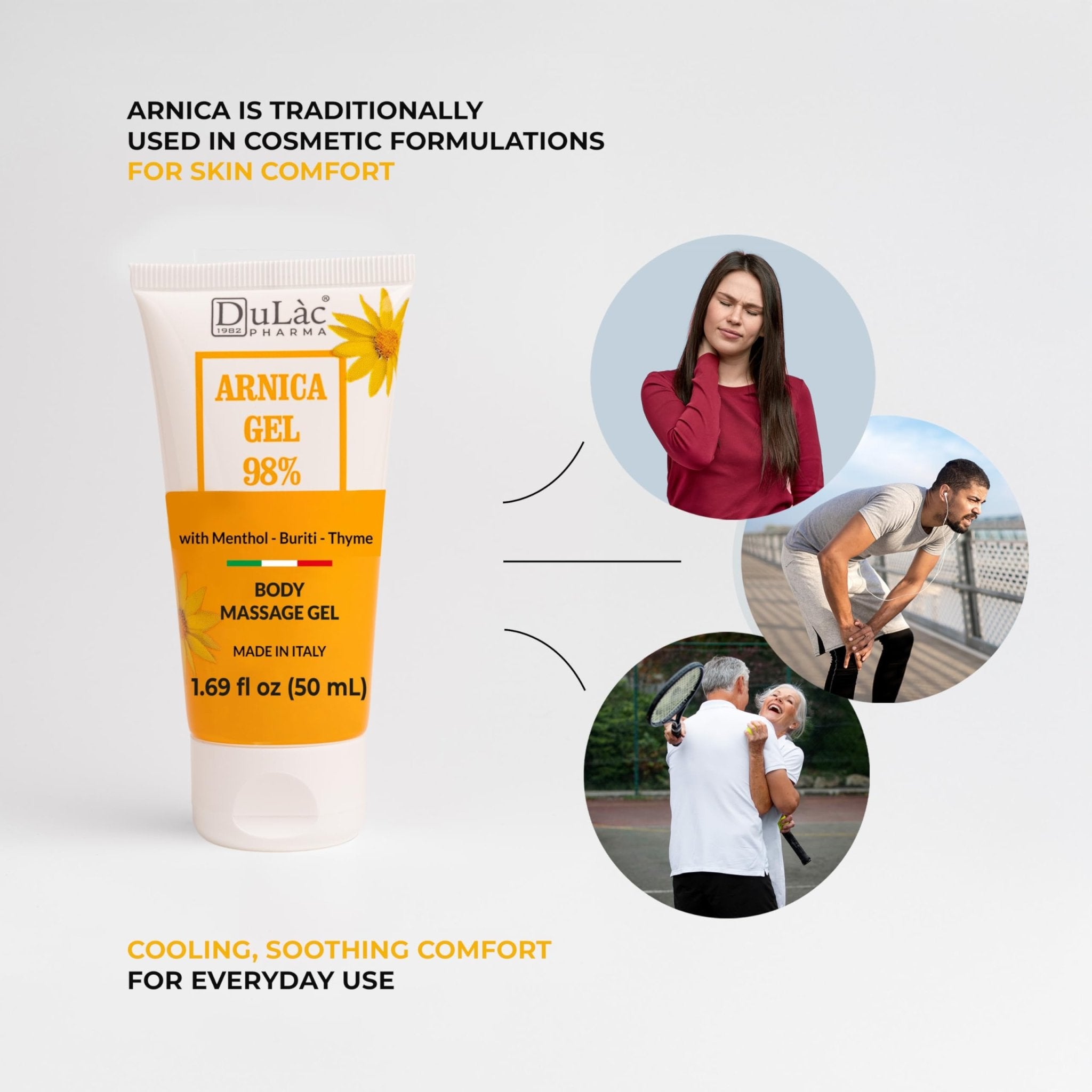 Dulac Arnica Body Massage Gel – Water-Based Cosmetic Massage Gel with Arnica Montana, Fast-Absorbing Lightweight Texture, Non-Greasy Feel, Dermatologically Tested, 1.7 Fl Oz - TrustMedUSA