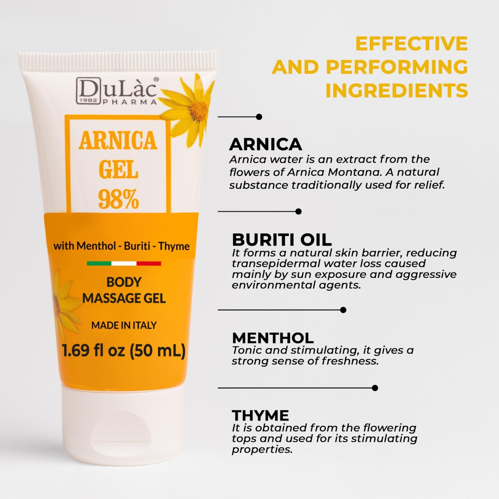 Dulac Arnica Body Massage Gel – Water-Based Cosmetic Massage Gel with Arnica Montana, Fast-Absorbing Lightweight Texture, Non-Greasy Feel, Dermatologically Tested, 1.7 Fl Oz - TrustMedUSA