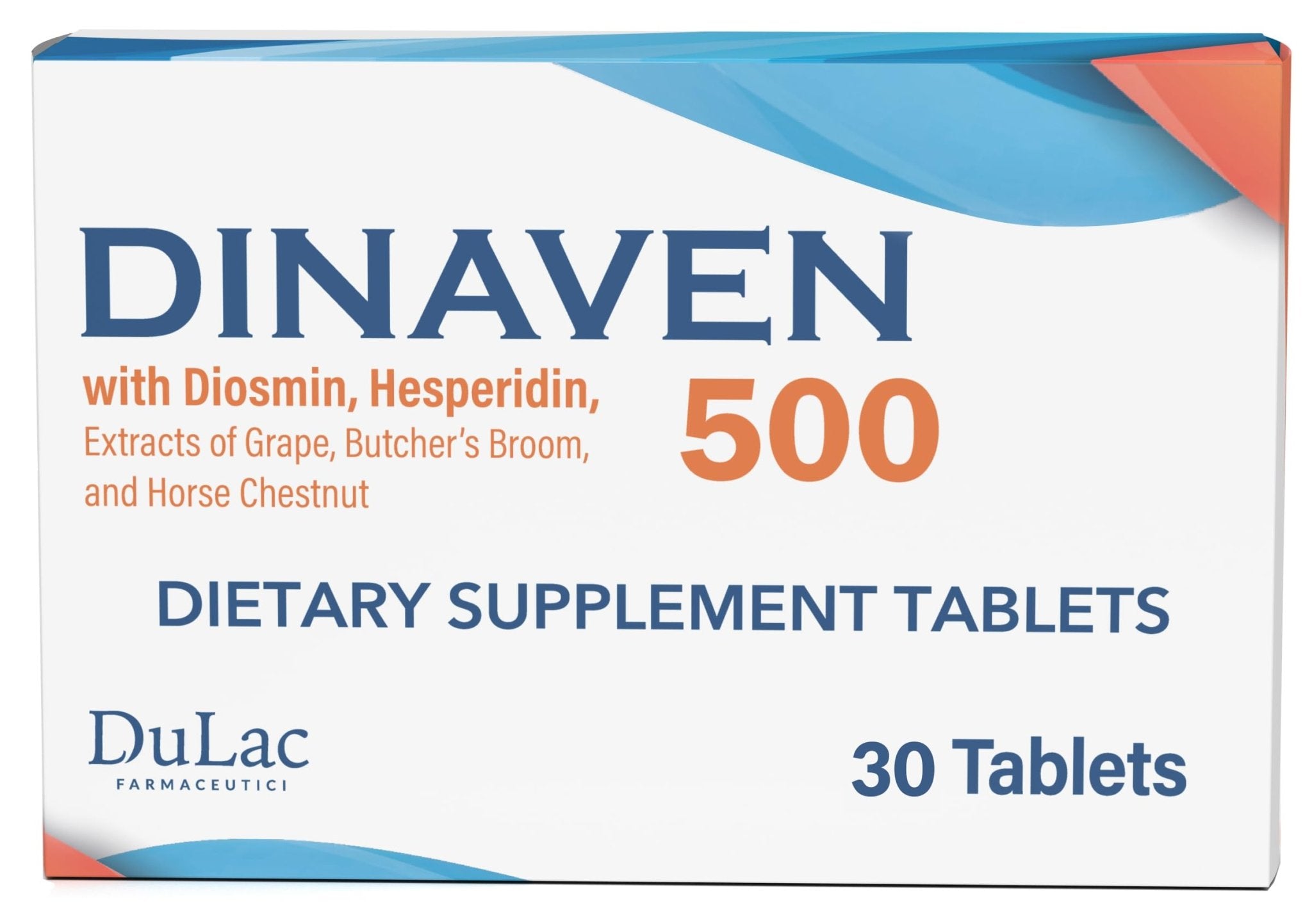 Dulac Dinaven 500, Micronized Diosmin Hesperidin Dietary Supplement 1000mg per serving, Horse Chestnut Extract, Butcher’s Broom & Red Grape Extract, Leg Circulation Support, 30 Tablets, Made in Italy - TrustMedUSA