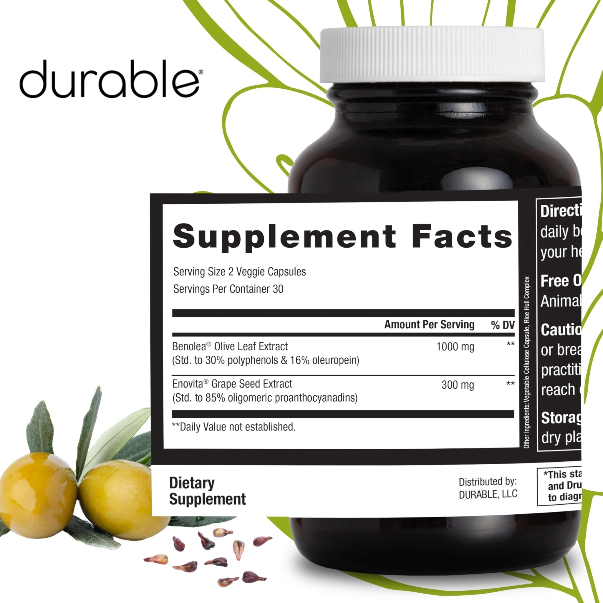 Durable Blood Pressure – Benolea Olive Leaf & Enovita Grape Seed Extract – Healthy Circulation, Nitric Oxide & Artery Support – Doctor Formulated, Vegan, Non-GMO, Made in USA (60 Capsules) - TrustMedUSA