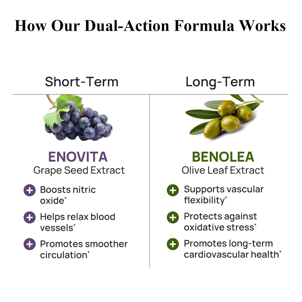 Durable Blood Pressure – Benolea Olive Leaf & Enovita Grape Seed Extract – Healthy Circulation, Nitric Oxide & Artery Support – Doctor Formulated, Vegan, Non-GMO, Made in USA (60 Capsules) - TrustMedUSA