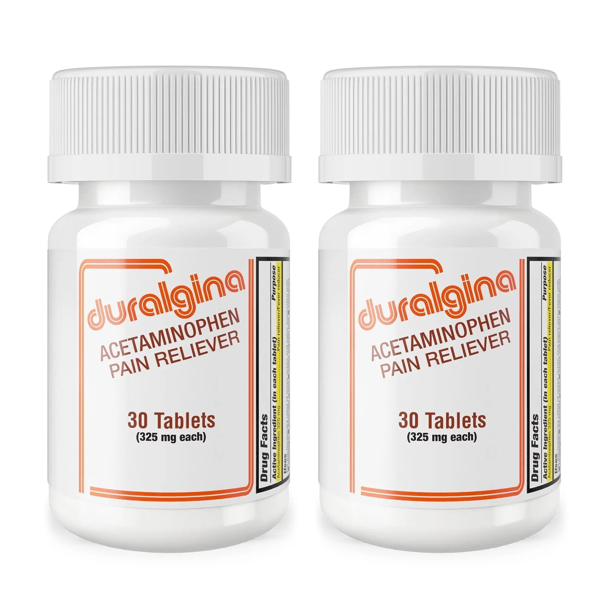 DURALGINA Acetaminophen Tablets | for Headache, Muscle Aches, Menstrual Cramps, Back Pain, Toothaches, Fever Reducer, Fast-Acting, Gentle on Stomach, Safe for Adults and Teens 12+, 30 Count, 2-Pack - TrustMedUSA