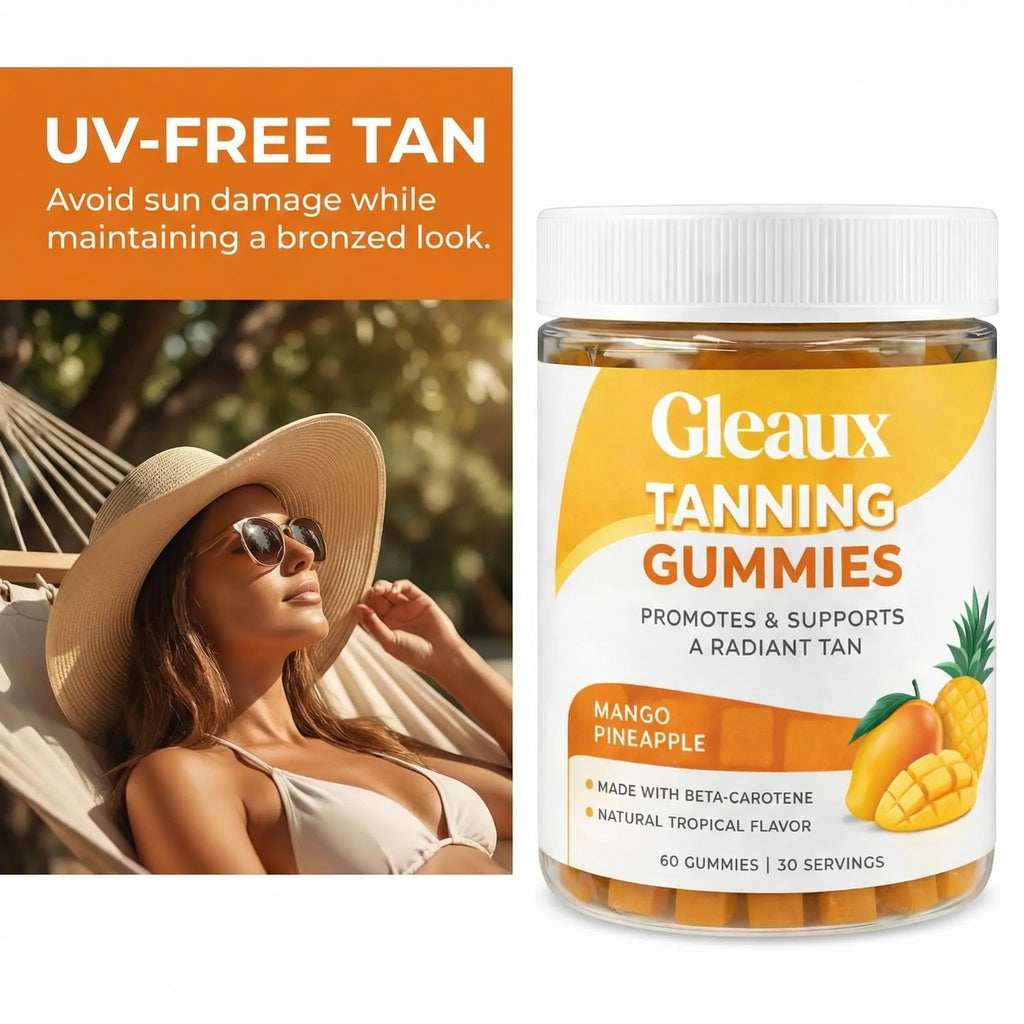 DXWXH Gleaux Tanning Gummies, Tanning Gummies for Women, Sunless Radiance Support with Beta Carotene, Astaxanthin & Lycopene, for Skin Health & Complexion Support, Mango Pineapple Flavor, 60 Gummies - TrustMedUSA