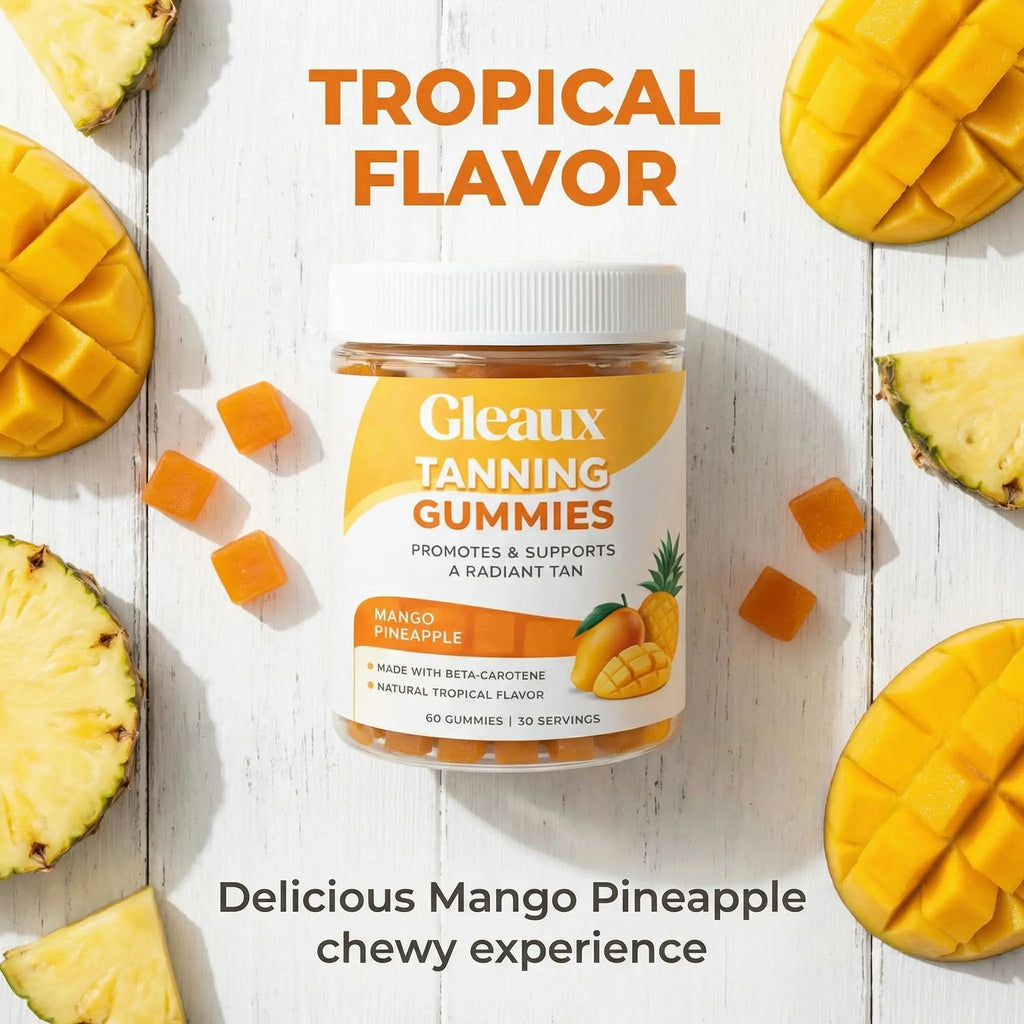DXWXH Gleaux Tanning Gummies, Tanning Gummies for Women, Sunless Radiance Support with Beta Carotene, Astaxanthin & Lycopene, for Skin Health & Complexion Support, Mango Pineapple Flavor, 60 Gummies - TrustMedUSA