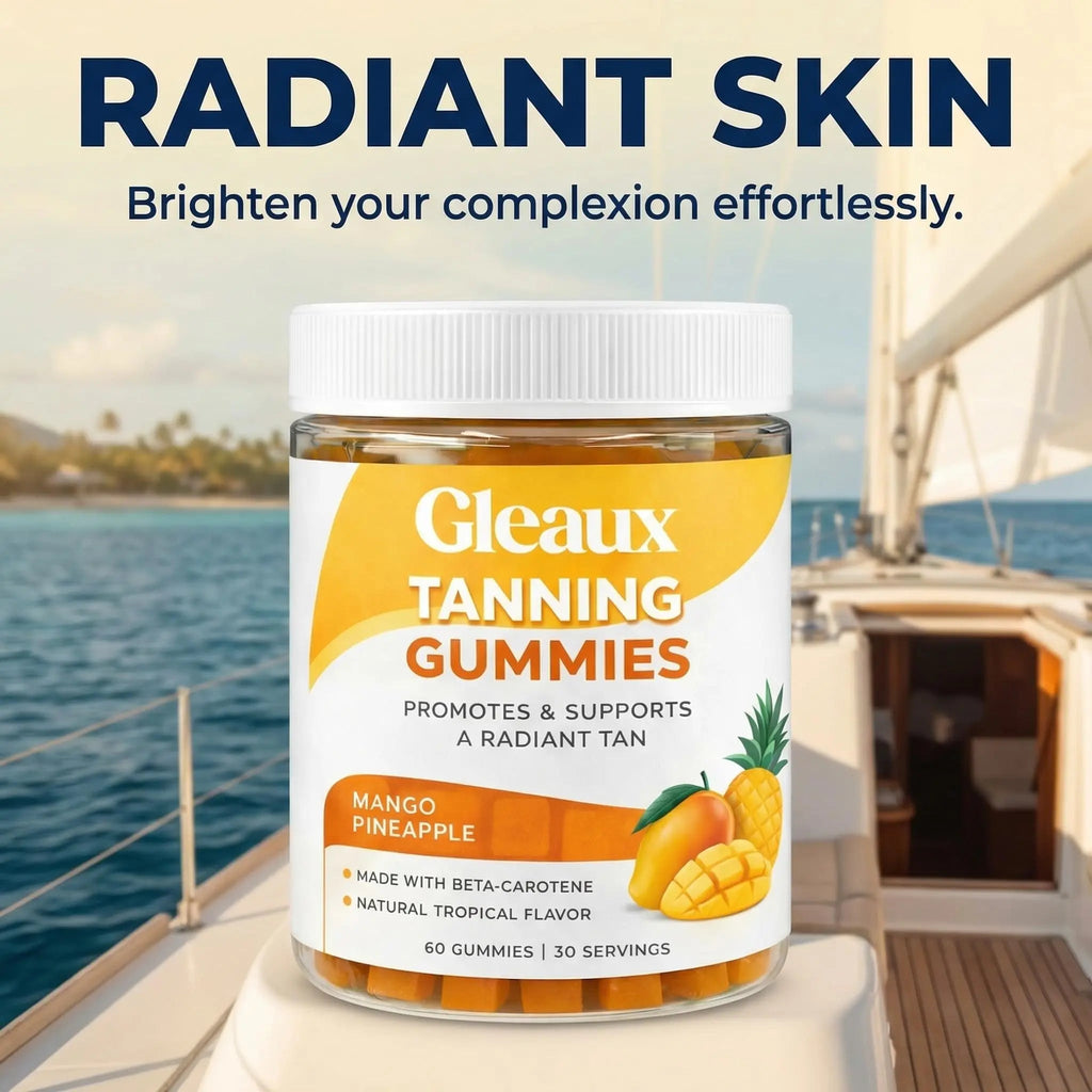 DXWXH Gleaux Tanning Gummies, Tanning Gummies for Women, Sunless Radiance Support with Beta Carotene, Astaxanthin & Lycopene, for Skin Health & Complexion Support, Mango Pineapple Flavor, 60 Gummies - TrustMedUSA