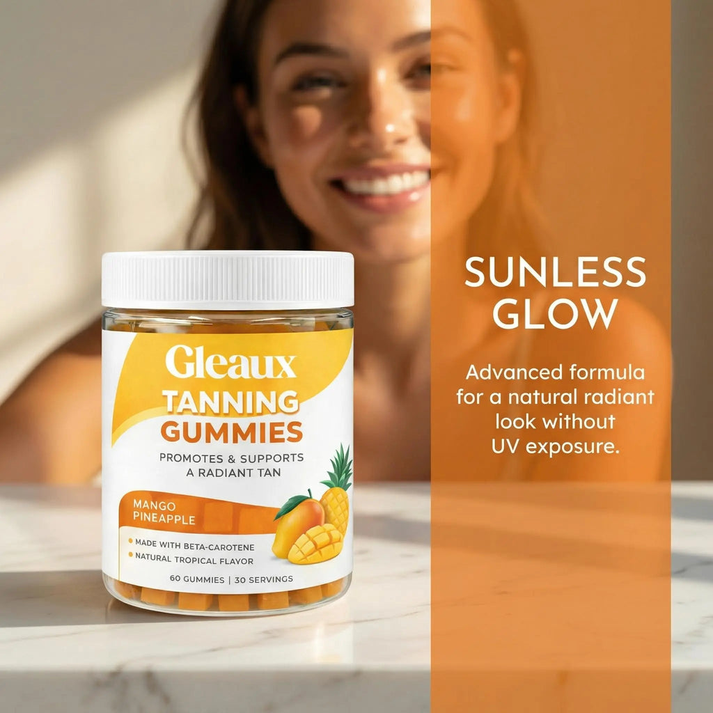 DXWXH Gleaux Tanning Gummies, Tanning Gummies for Women, Sunless Radiance Support with Beta Carotene, Astaxanthin & Lycopene, for Skin Health & Complexion Support, Mango Pineapple Flavor, 60 Gummies - TrustMedUSA