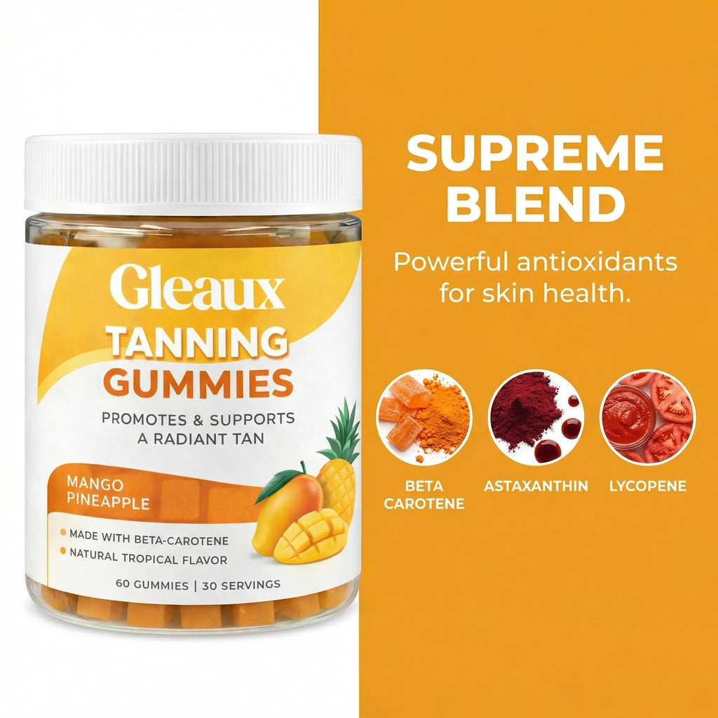 DXWXH Gleaux Tanning Gummies, Tanning Gummies for Women, Sunless Radiance Support with Beta Carotene, Astaxanthin & Lycopene, for Skin Health & Complexion Support, Mango Pineapple Flavor, 60 Gummies - TrustMedUSA
