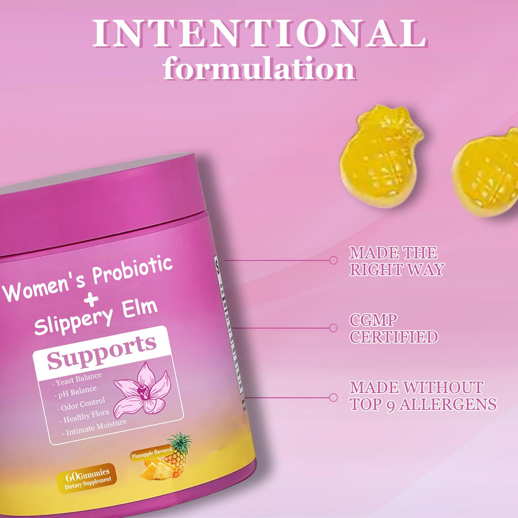 DYALE Her Juicy Feminine Probiotics Gummies for Women | Pineapple Flavor | Supports pH Balance, Gut Health & Immune System | with Slippery Elm, Prebiotics & Lactobacillus Blend | 60 Gummies (2pcs) - TrustMedUSA