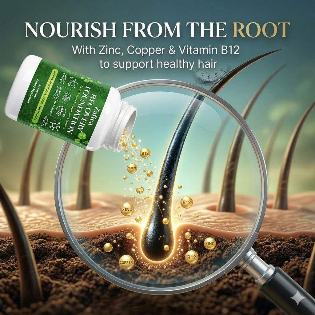 DYDUON Zafira Recovery Foundation Capsules – Mental Clarity, Hair & Mood Support, Natural Herbal Formula with Saffron Extract, Ginger Extract, L-Theanine, Myo-Inositol, Non-GMO, 60 Capsules - TrustMedUSA