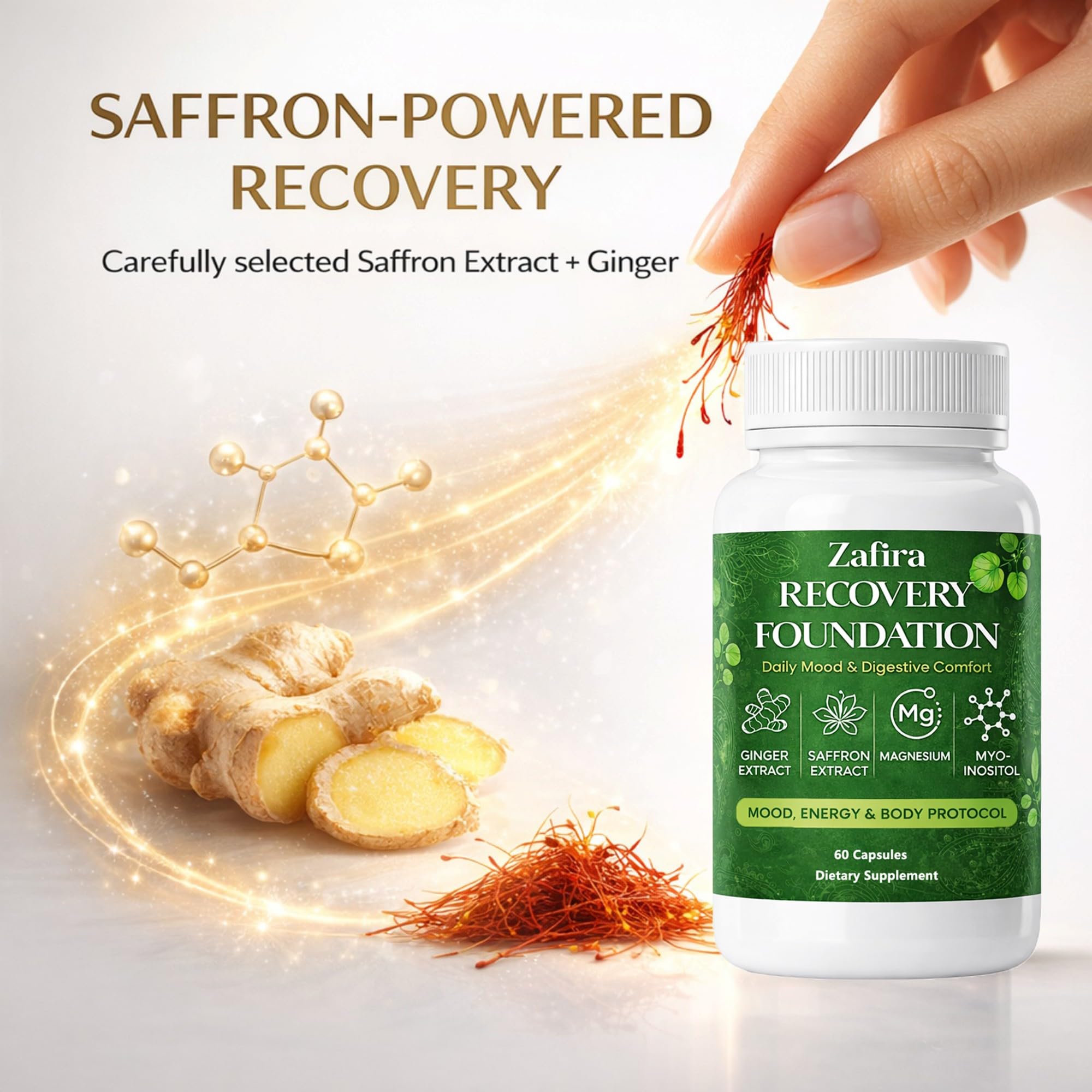 DYDUON Zafira Recovery Foundation Capsules – Mental Clarity, Hair & Mood Support, Natural Herbal Formula with Saffron Extract, Ginger Extract, L-Theanine, Myo-Inositol, Non-GMO, 60 Capsules - TrustMedUSA