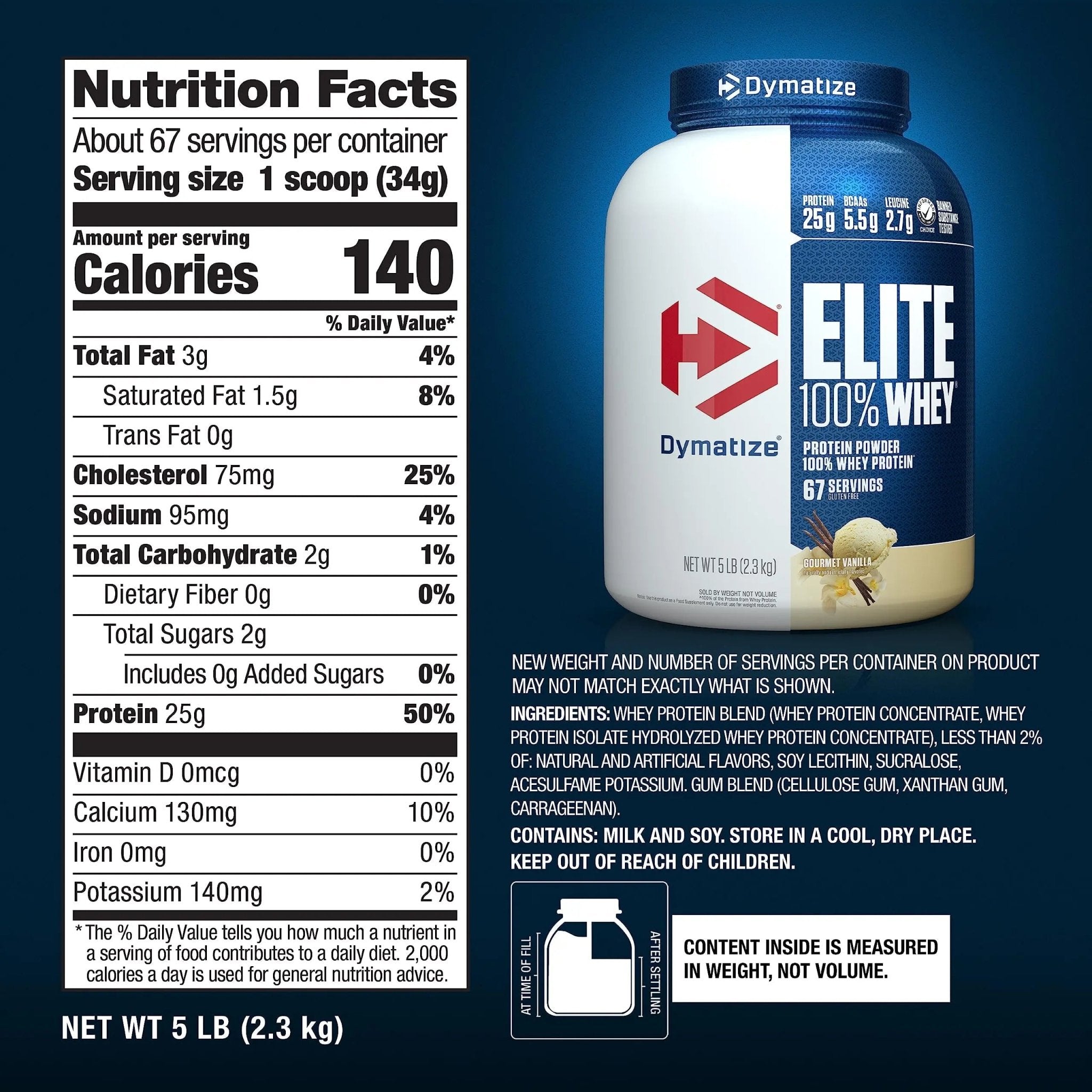 Dymatize Elite 100% Whey Protein Powder, 25g Protein, 5.5g BCAAs & 2.7g L-Leucine - TrustMedUSA