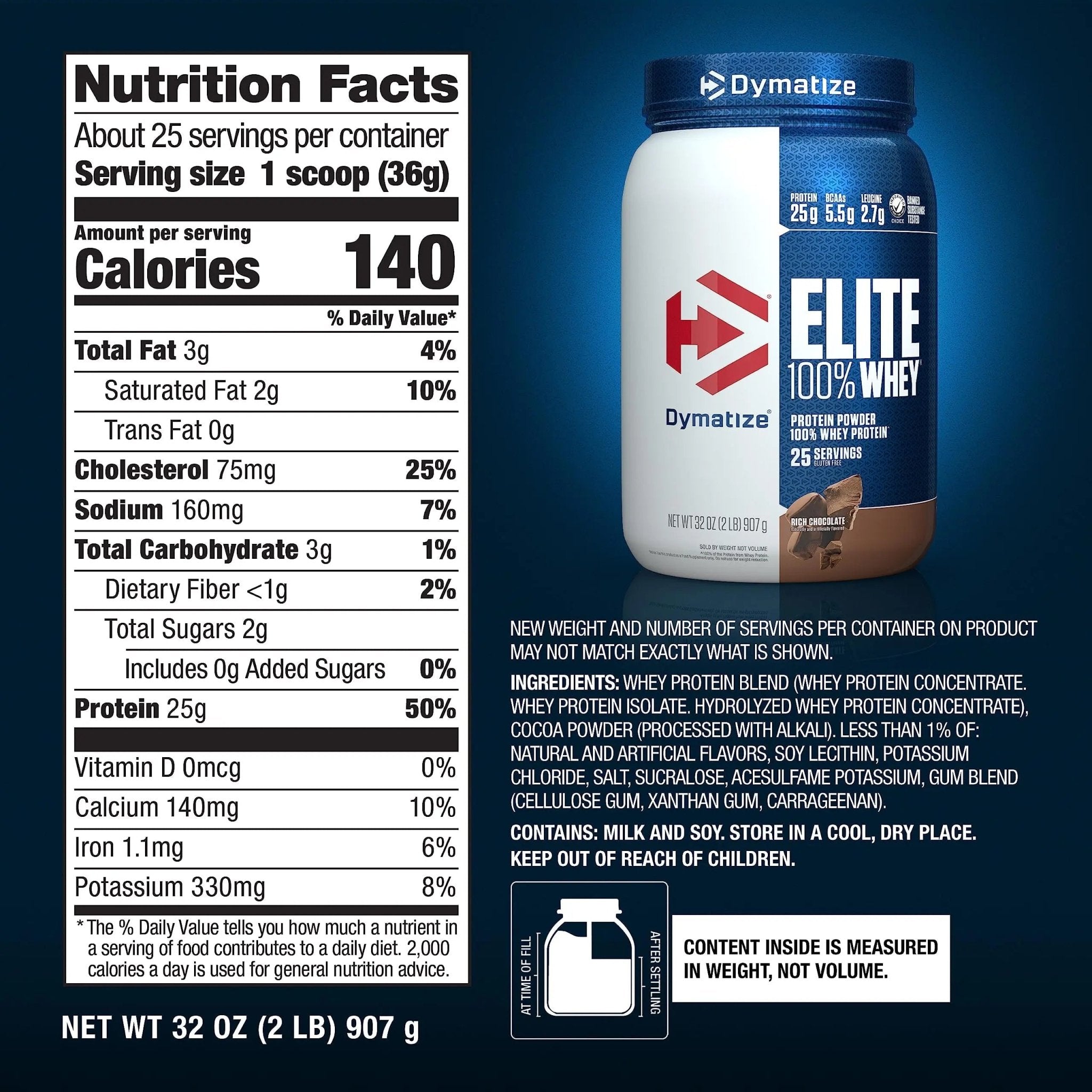 Dymatize Elite 100% Whey Protein Powder, 25g Protein, 5.5g BCAAs & 2.7g L-Leucine - TrustMedUSA