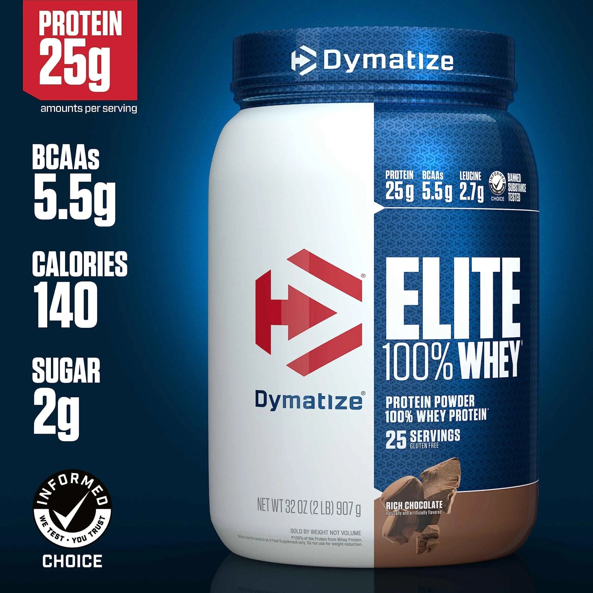 Dymatize Elite 100% Whey Protein Powder, 25g Protein, 5.5g BCAAs & 2.7g L-Leucine - TrustMedUSA