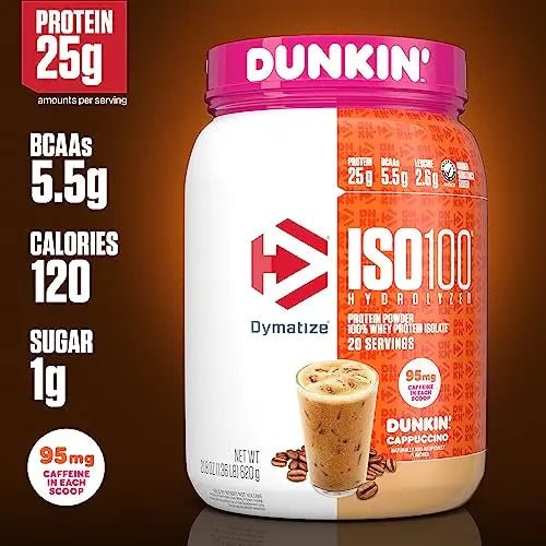 Dymatize ISO100 Hydrolyzed 100% Whey Isolate Protein Powder in Dunkin' Cappuccino - TrustMedUSA