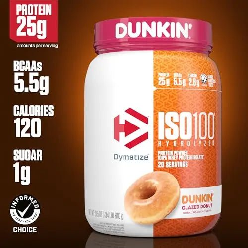 Dymatize ISO100 Hydrolyzed Protein Powder, 100% Whey Isolate, Dunkin' Glazed Donut - TrustMedUSA