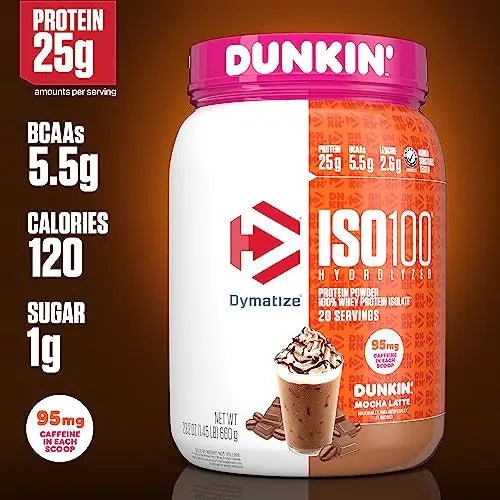 Dymatize ISO100 Hydrolyzed Protein Powder in Dunkin' Mocha Latte Flavor, 100% Whey - TrustMedUSA