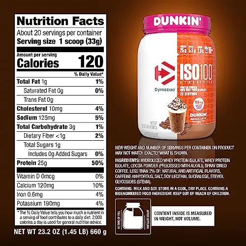 Dymatize ISO100 Hydrolyzed Protein Powder in Dunkin' Mocha Latte Flavor, 100% Whey - TrustMedUSA