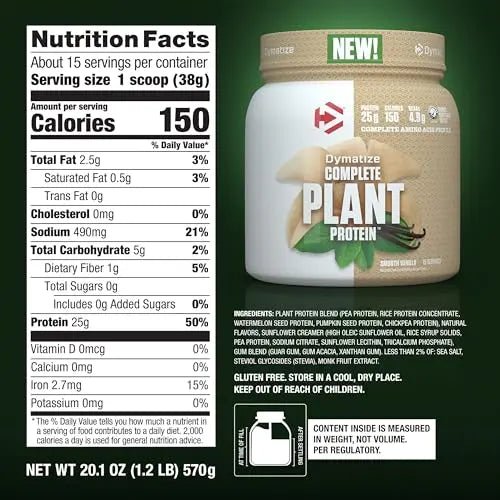 Dymatize Vegan Plant Protein, Smooth Vanilla, 25g Protein, 4.8g BCAAs, Complete - TrustMedUSA