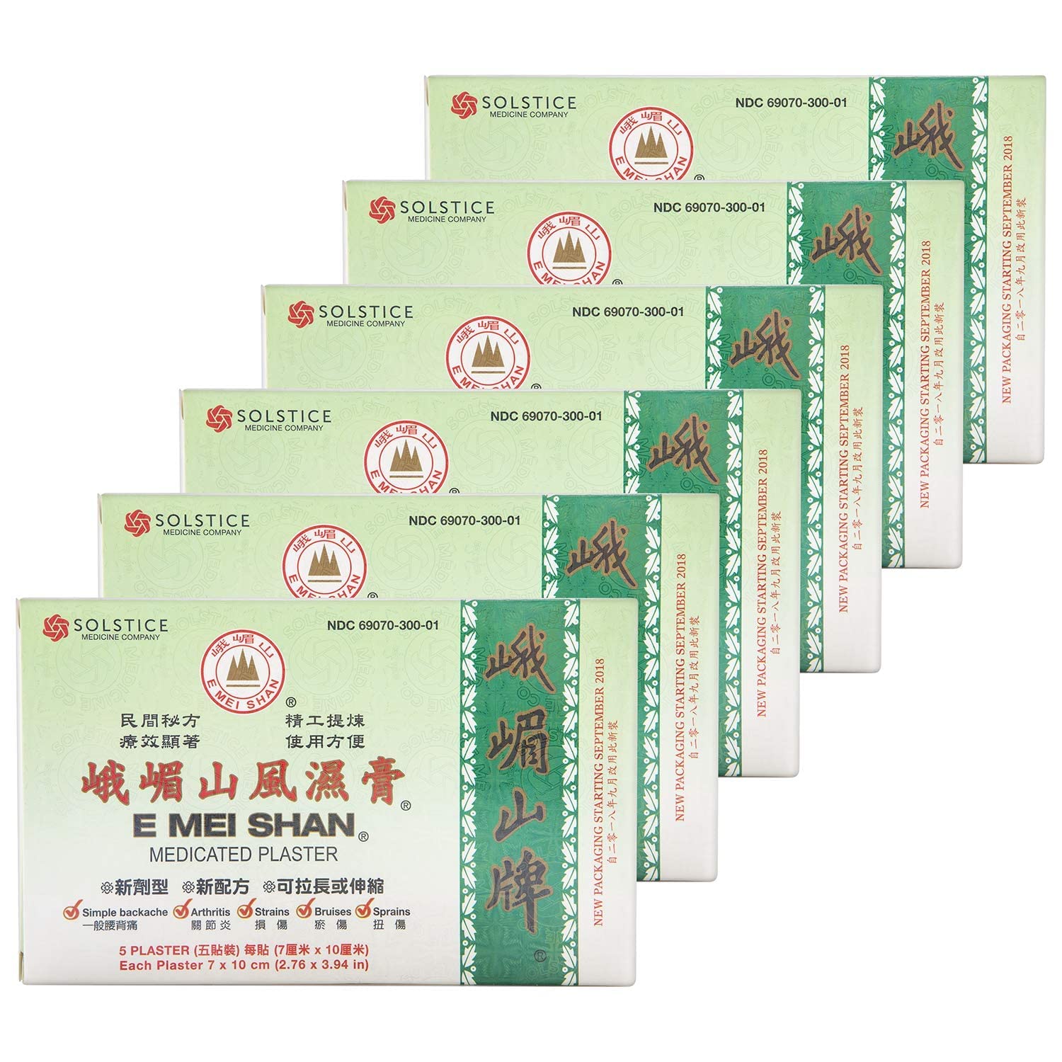 E Mei Shan Medicated Plaster (Jako Kototsu) (5 plasters per Box) (6 Boxes) (Solstice) - TrustMedUSA