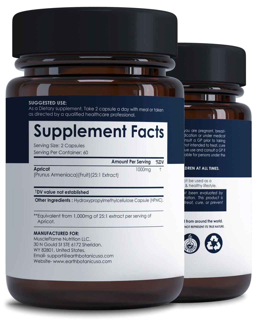 Earth BOTANIC Organic Apricot Extract, 1000 mg 120 Veggie Capsules (Vegan, Non-GMO) Herbal Supplements - TrustMedUSA
