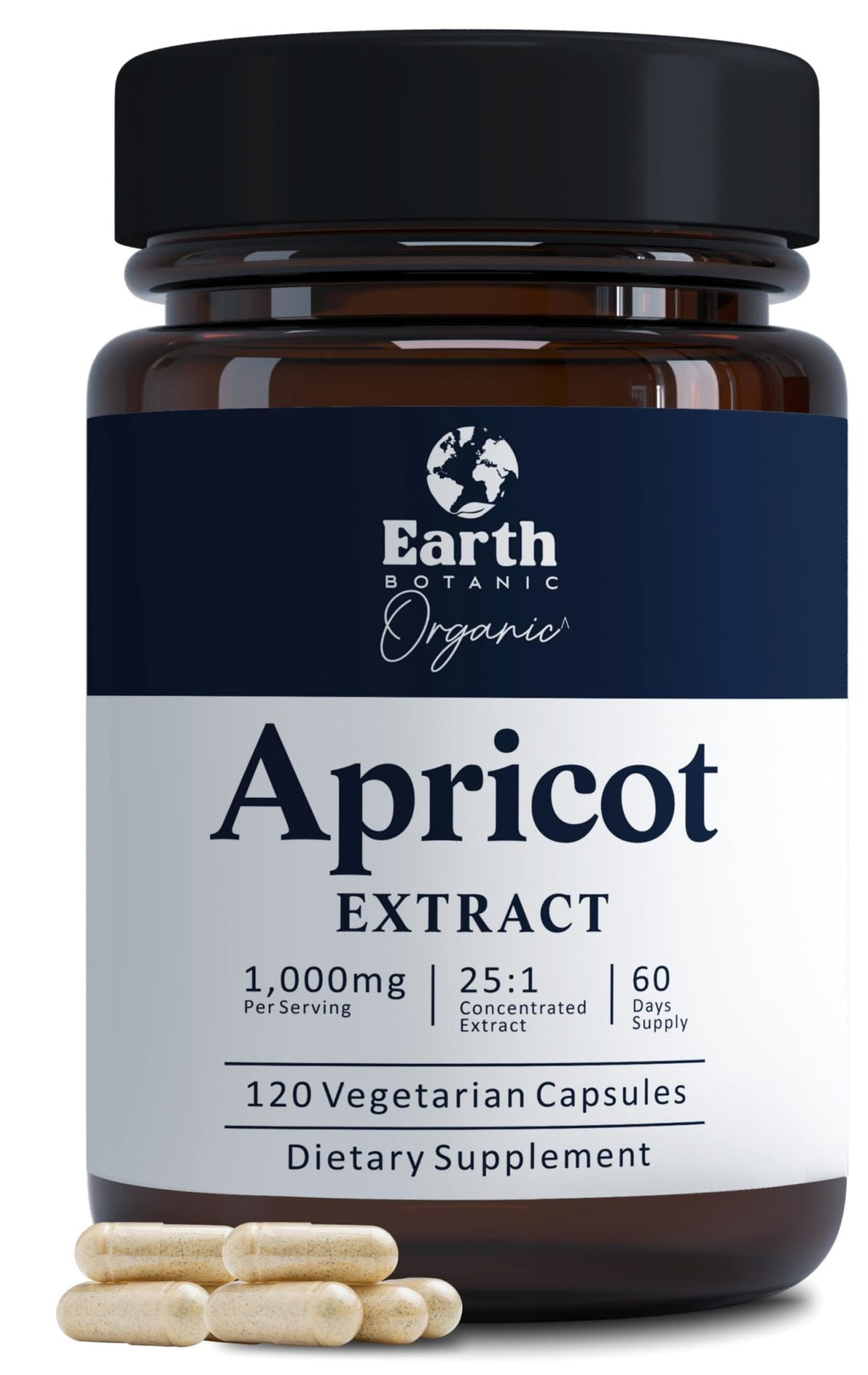 Earth BOTANIC Organic Apricot Extract, 1000 mg 120 Veggie Capsules (Vegan, Non-GMO) Herbal Supplements - TrustMedUSA