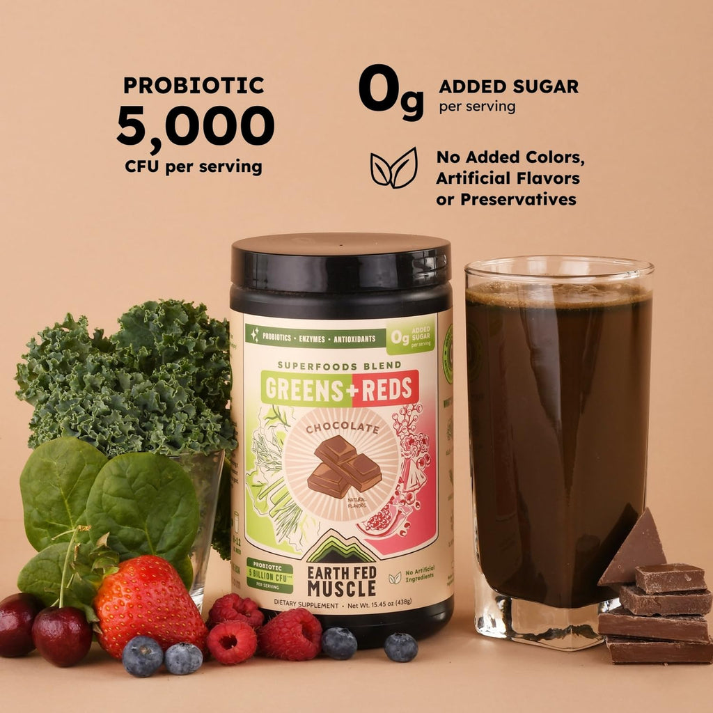 Earth Fed Muscle Chocolate Greens & Reds Superfood Blend - TrustMedUSA