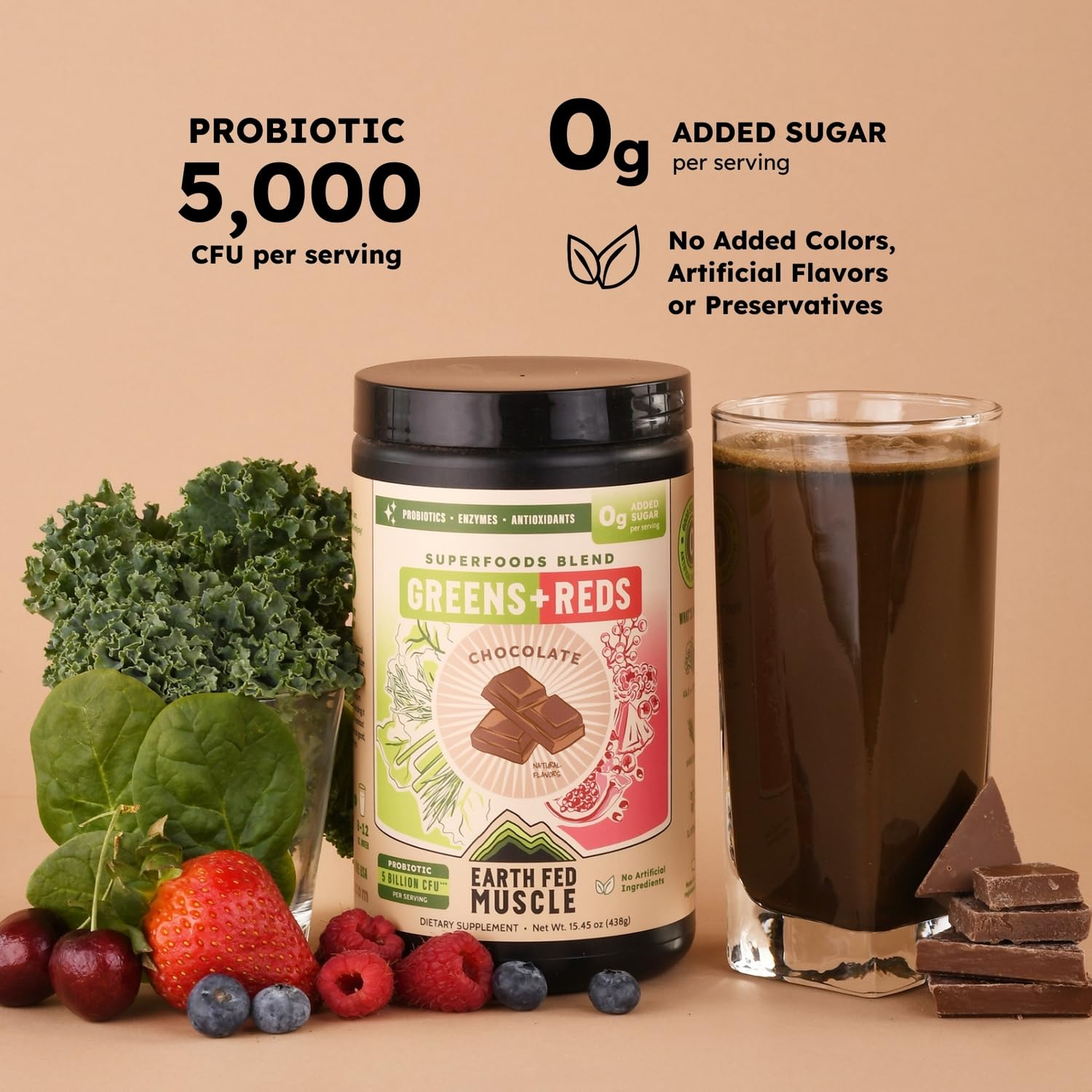 Earth Fed Muscle Chocolate Greens & Reds Superfood Blend - TrustMedUSA
