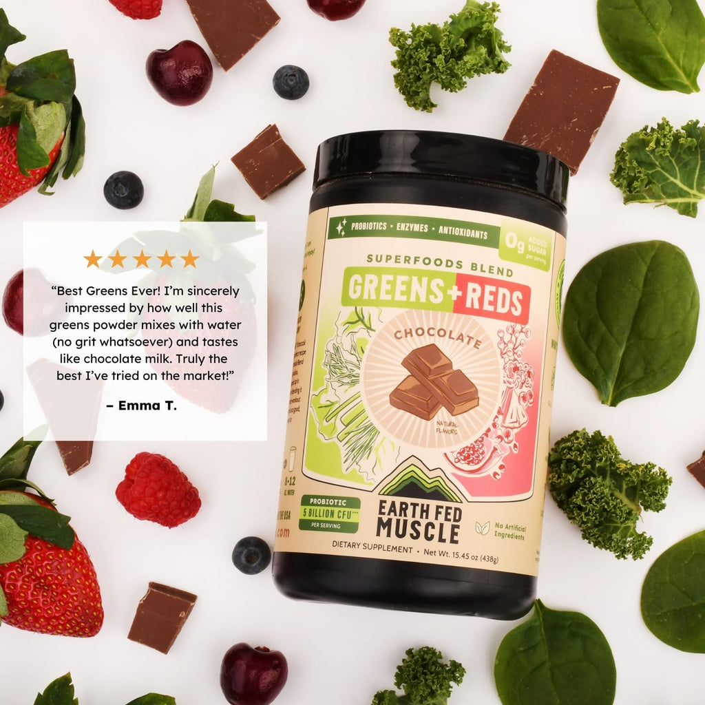 Earth Fed Muscle Chocolate Greens & Reds Superfood Blend - TrustMedUSA