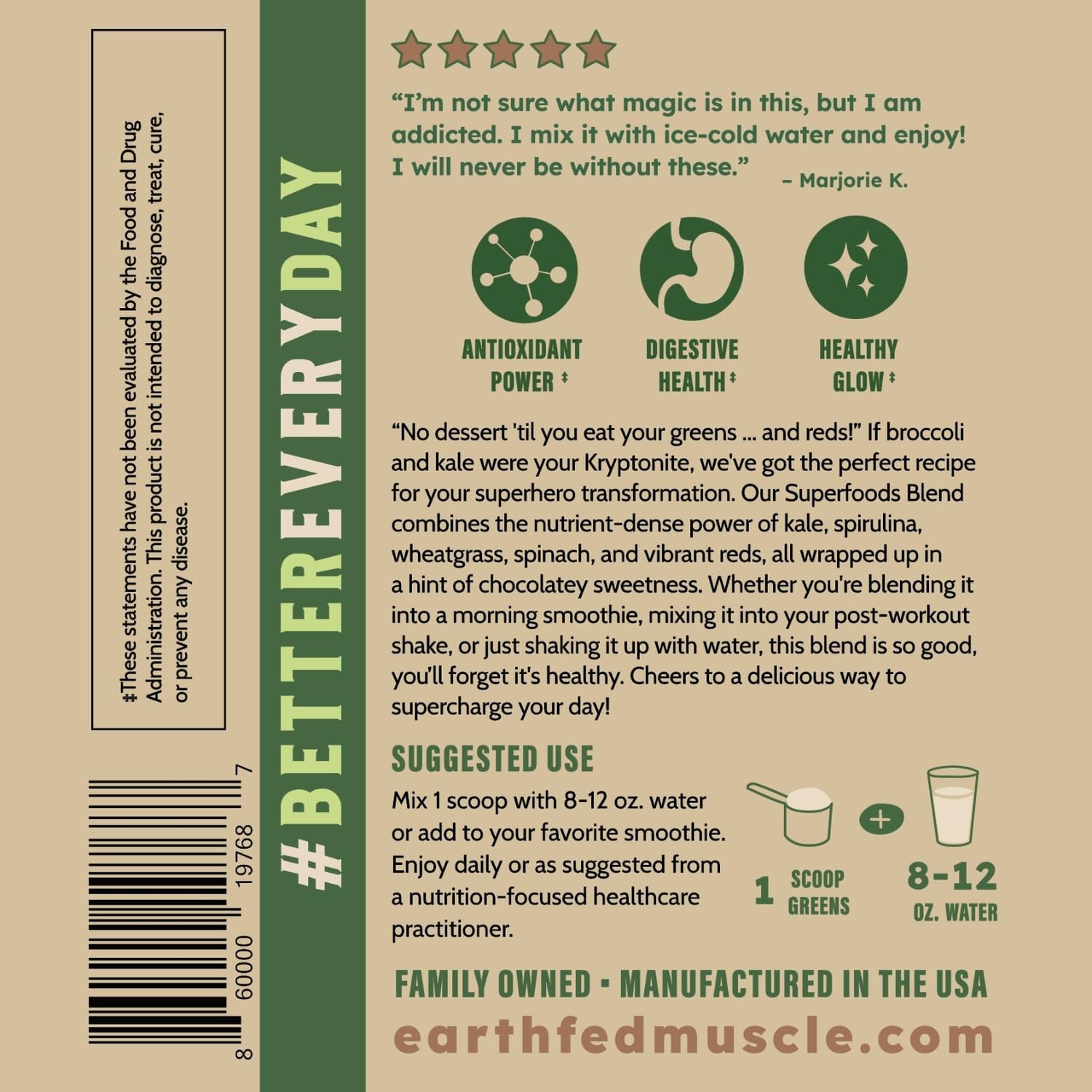 Earth Fed Muscle Chocolate Greens & Reds Superfood Blend - TrustMedUSA