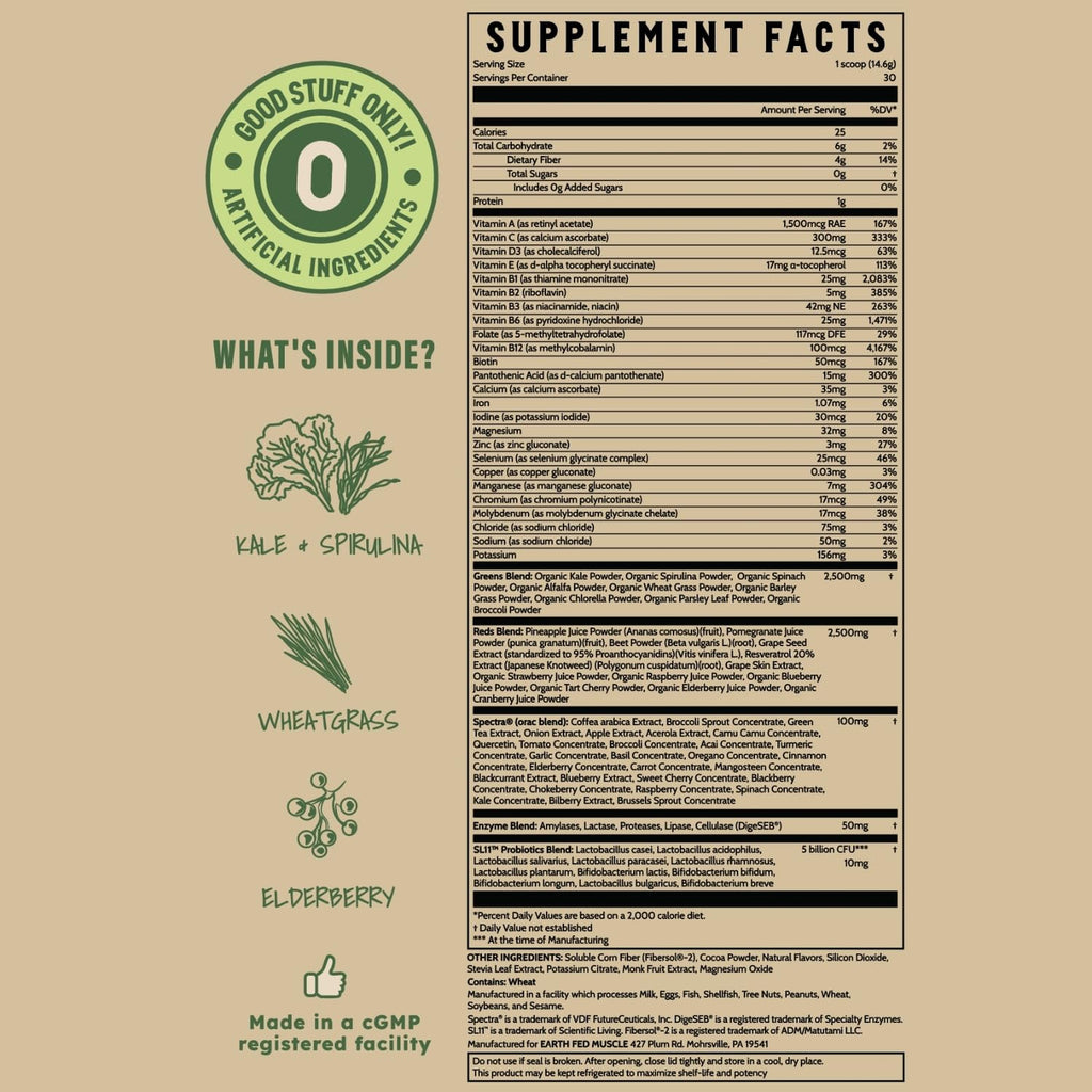 Earth Fed Muscle Chocolate Greens & Reds Superfood Blend - TrustMedUSA