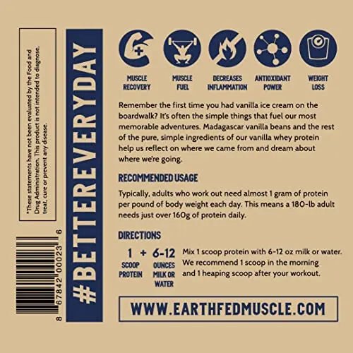 Earth Fed Muscle Whey Back Vanilla Truly Grass Fed Whey 2lb - No Fillers, Flow Agents - TrustMedUSA