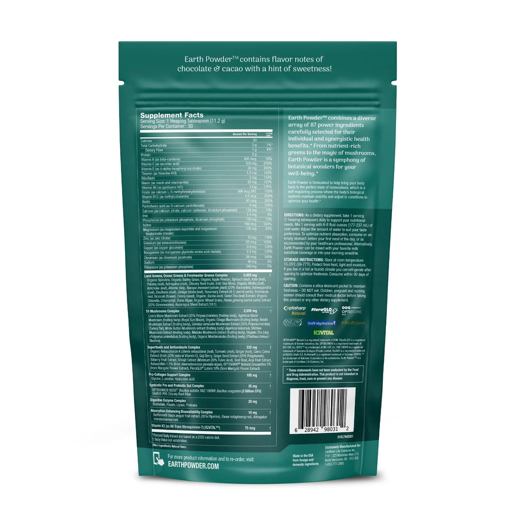 Earth Powder Daily Foundational Nutrition Supplement with 28 Greens & 10 Mushrooms | 87 Nutrients for Energy, Gut Health & Mental Clarity - TrustMedUSA