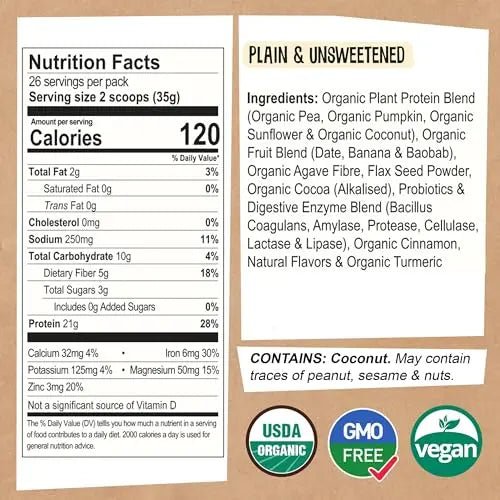 EarthChimp Organic Vegan Protein Powder - with Probiotics - Non GMO, Dairy Free - TrustMedUSA