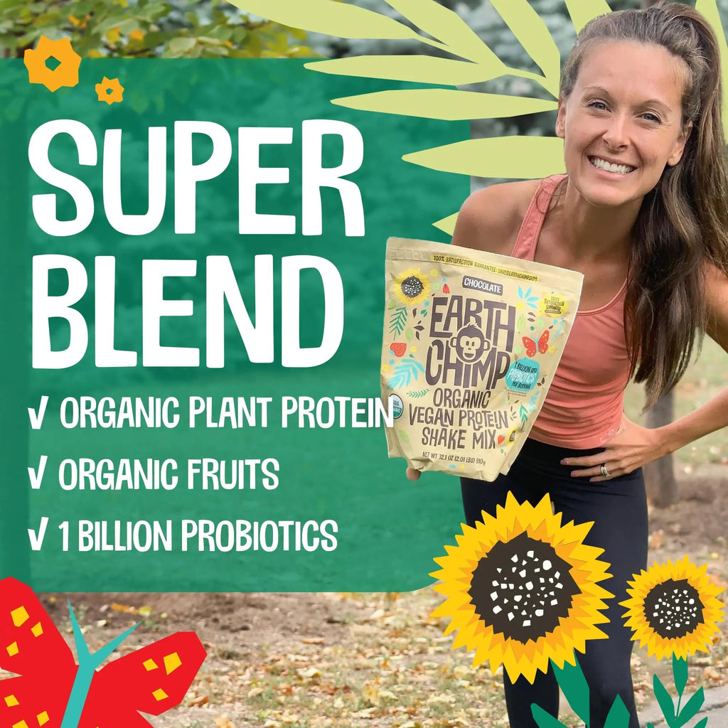 EarthChimp Organic Vegan Protein Powder - with Probiotics - Non GMO, Dairy Free - TrustMedUSA