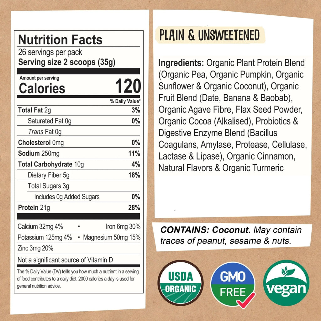 EarthChimp Organic Vegan Protein Powder - with Probiotics - Non GMO, Dairy Free - TrustMedUSA