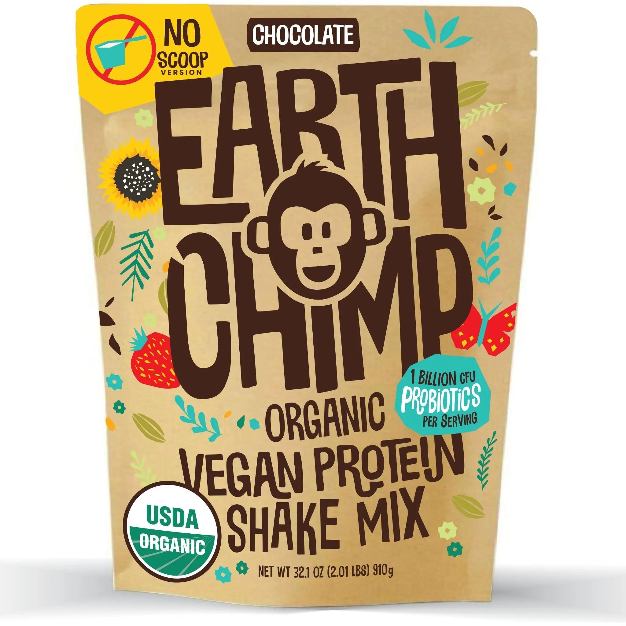 EarthChimp Organic Vegan Protein Powder - with Probiotics - Non GMO, Dairy Free - TrustMedUSA