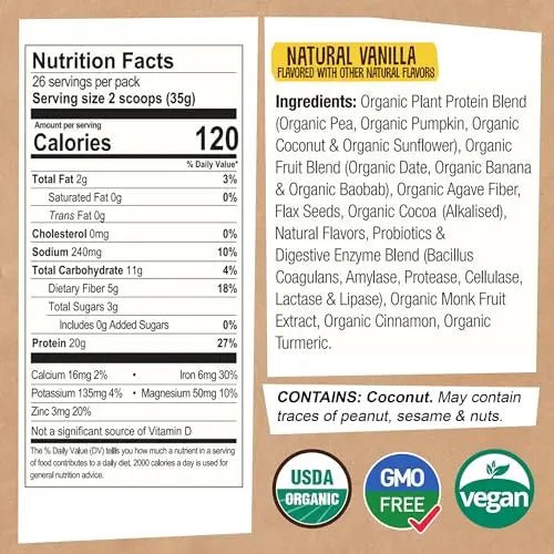 EarthChimp Organic Vegan Protein Powder - with Probiotics - Non GMO, Dairy Free - TrustMedUSA