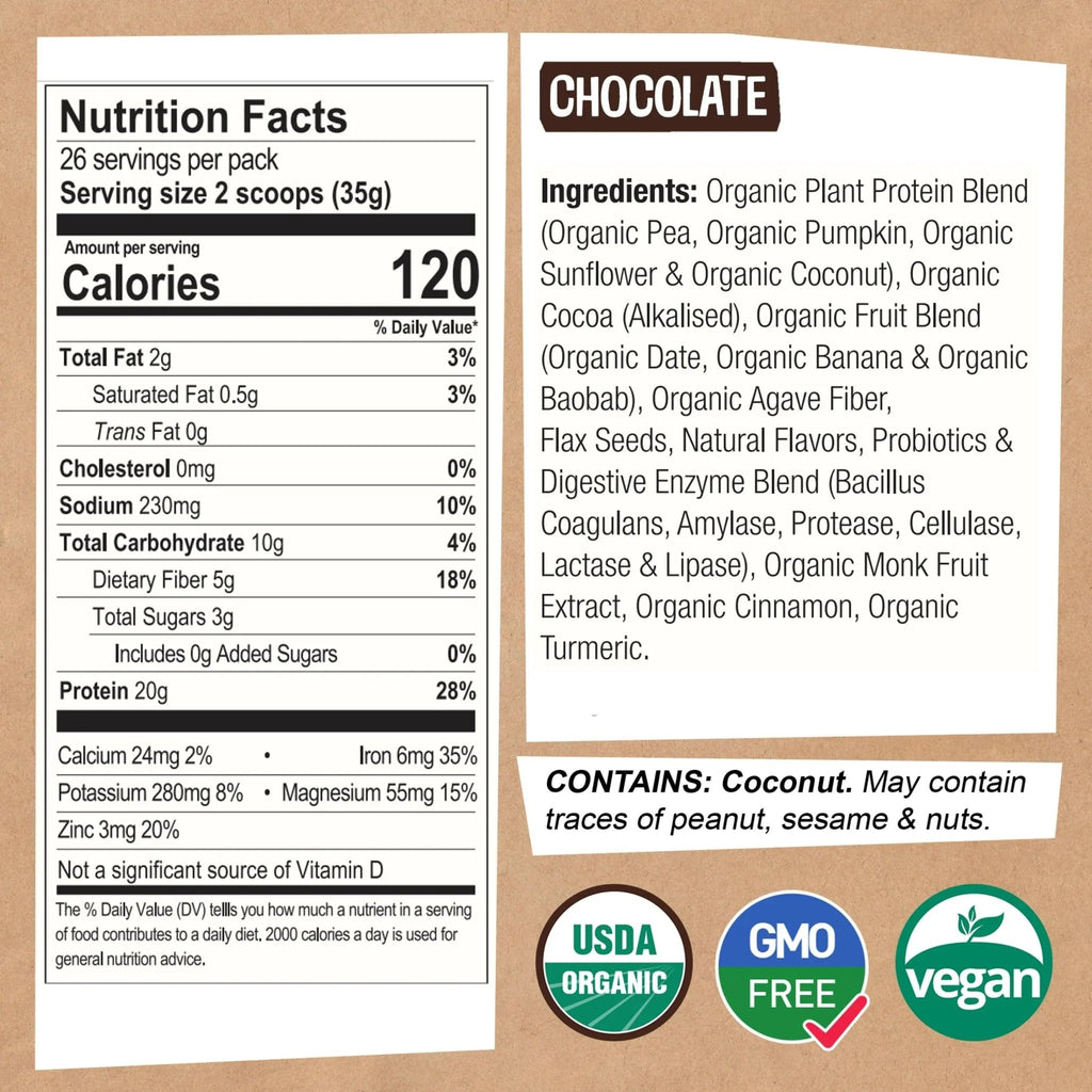 EarthChimp Organic Vegan Protein Powder - with Probiotics - Non GMO, Dairy Free - TrustMedUSA