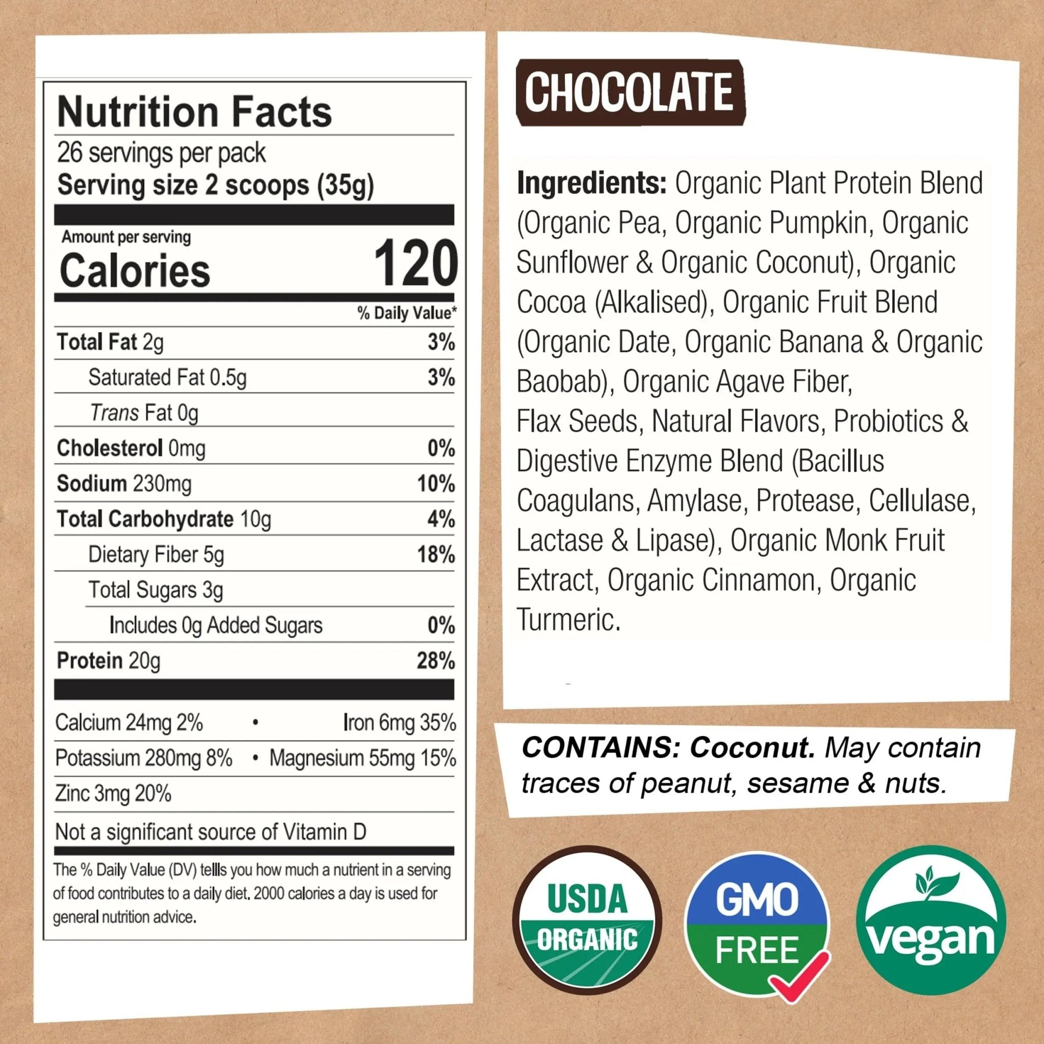 EarthChimp Organic Vegan Protein Powder - with Probiotics - Non GMO, Dairy Free - TrustMedUSA
