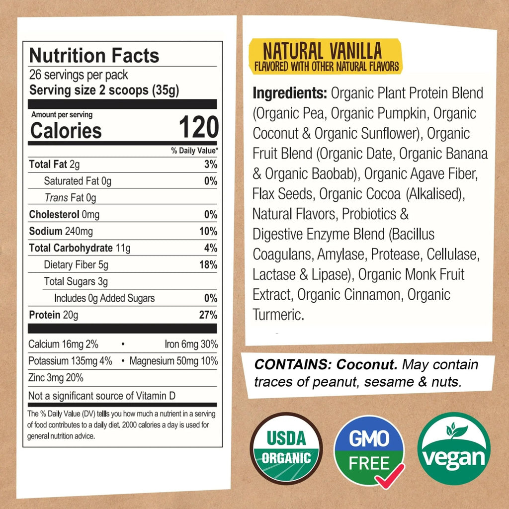 EarthChimp Organic Vegan Protein Powder - with Probiotics - Non GMO, Dairy Free - TrustMedUSA