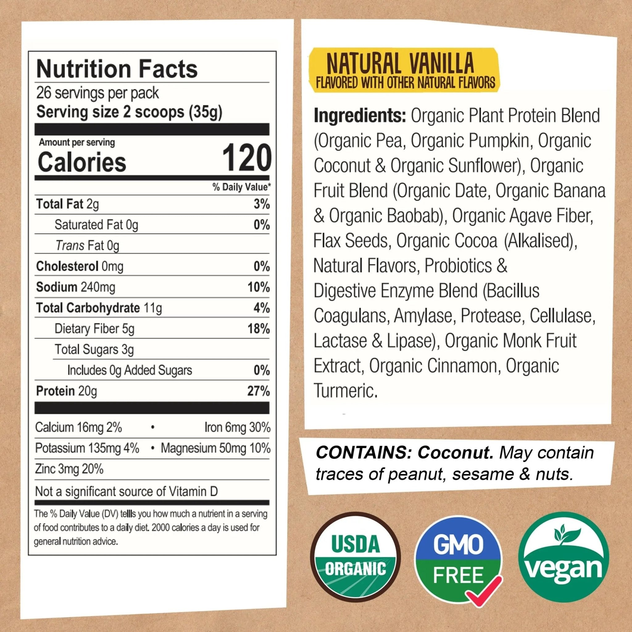 EarthChimp Organic Vegan Protein Powder - with Probiotics - Non GMO, Dairy Free - TrustMedUSA