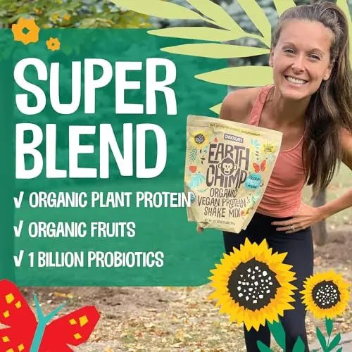 EarthChimp Organic Vegan Protein Powder - with Probiotics - Non GMO, Dairy Free - TrustMedUSA