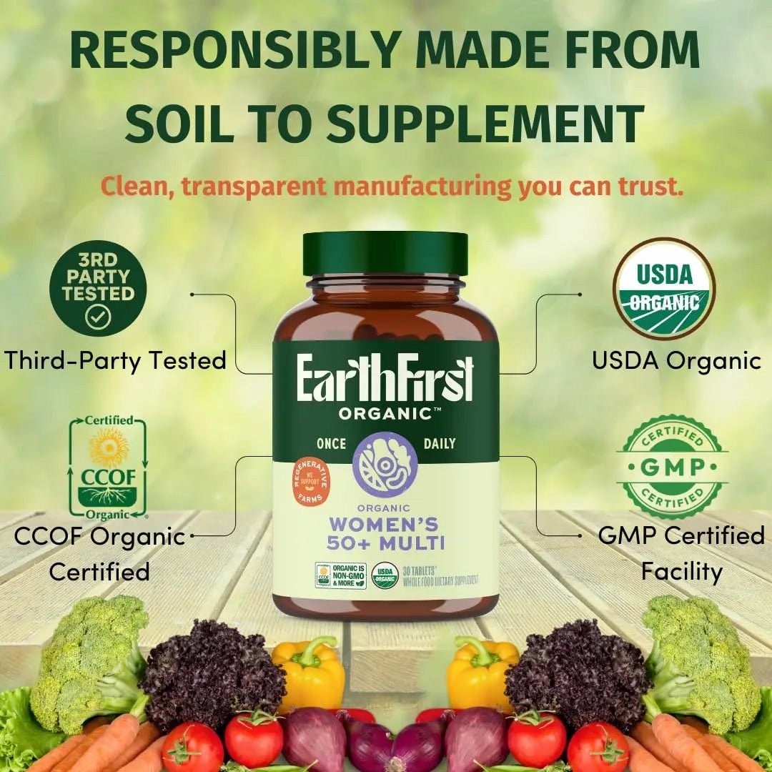 EarthFirst Organic Women's & Men's 50+ Once Daily Multi Bundle,19 Vitamins from Herbs & Superfoods, 30 Count - TrustMedUSA